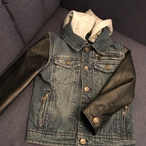 Denim Leather sleeve jacket with hood
